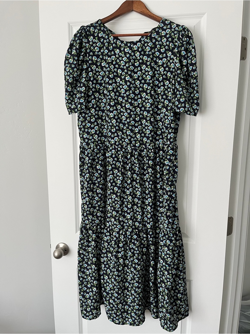 AX Paris Black Floral Tiered Midi Dress with Green & Light Blue Print
